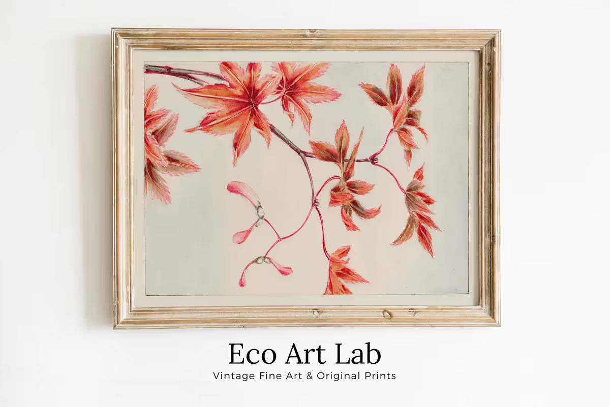 Vintage Japanese Botanical Art Maple Tree Branch Painting Printable Wall Art. Leaves Decor Antique Japanese Art. Botanical Print Wall Art – Printable Wall Art