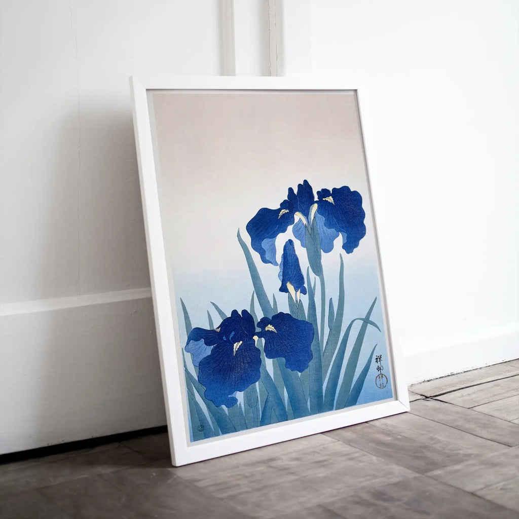 Detail view of artwork from Vintage Japanese Flower Art Blue Irises Painting Printable Wall Art. Instant Download Antique Japanese Art. Botanical Print Floral Wall Art. (variation 1)