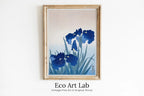 Framed view of Vintage Japanese Flower Art Blue Irises Painting Printable Wall Art. Instant Download Antique Japanese Art. Botanical Print Floral Wall Art – printable wall art digital download.