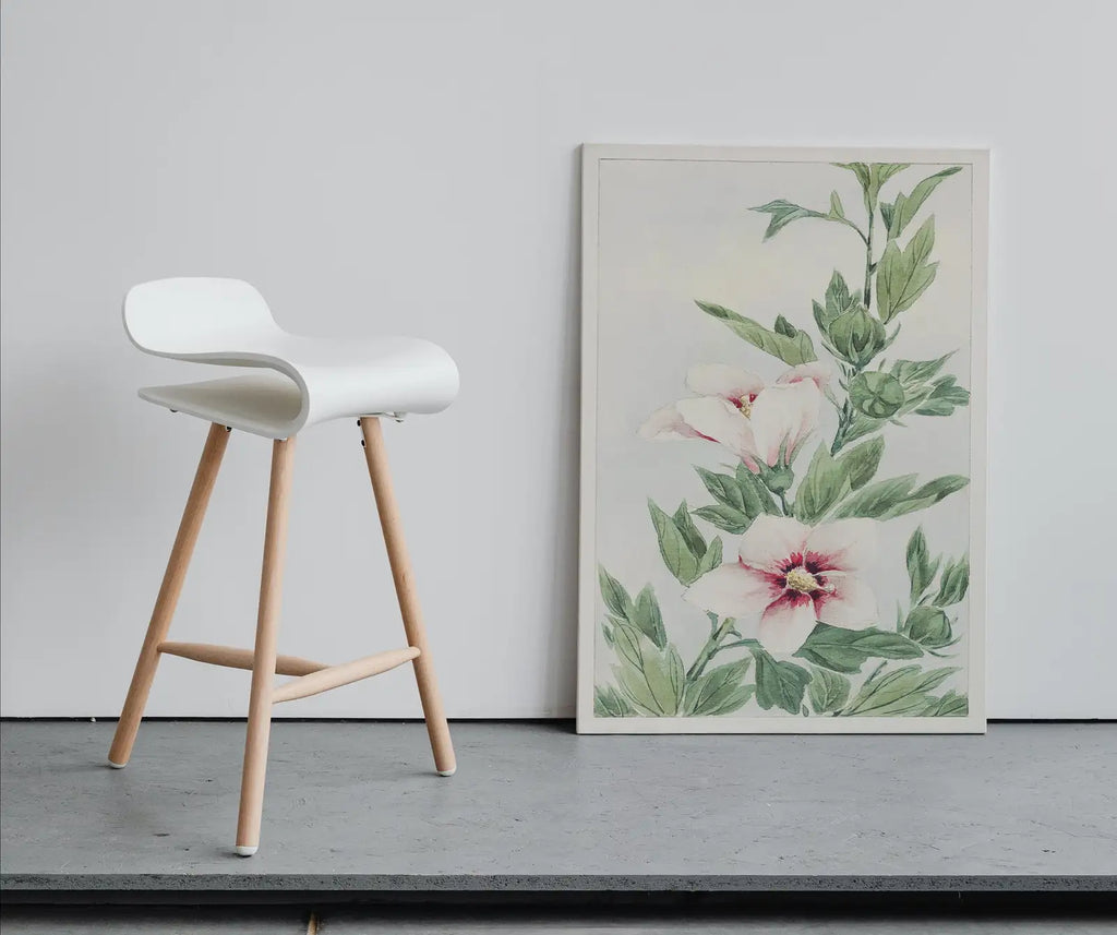 Detail view of artwork from Vintage Japanese Flower Art Hibiscus Painting Printable Wall Art. Instant Download Antique Japanese Art. Botanical Print Floral Wall Art. (variation 1)