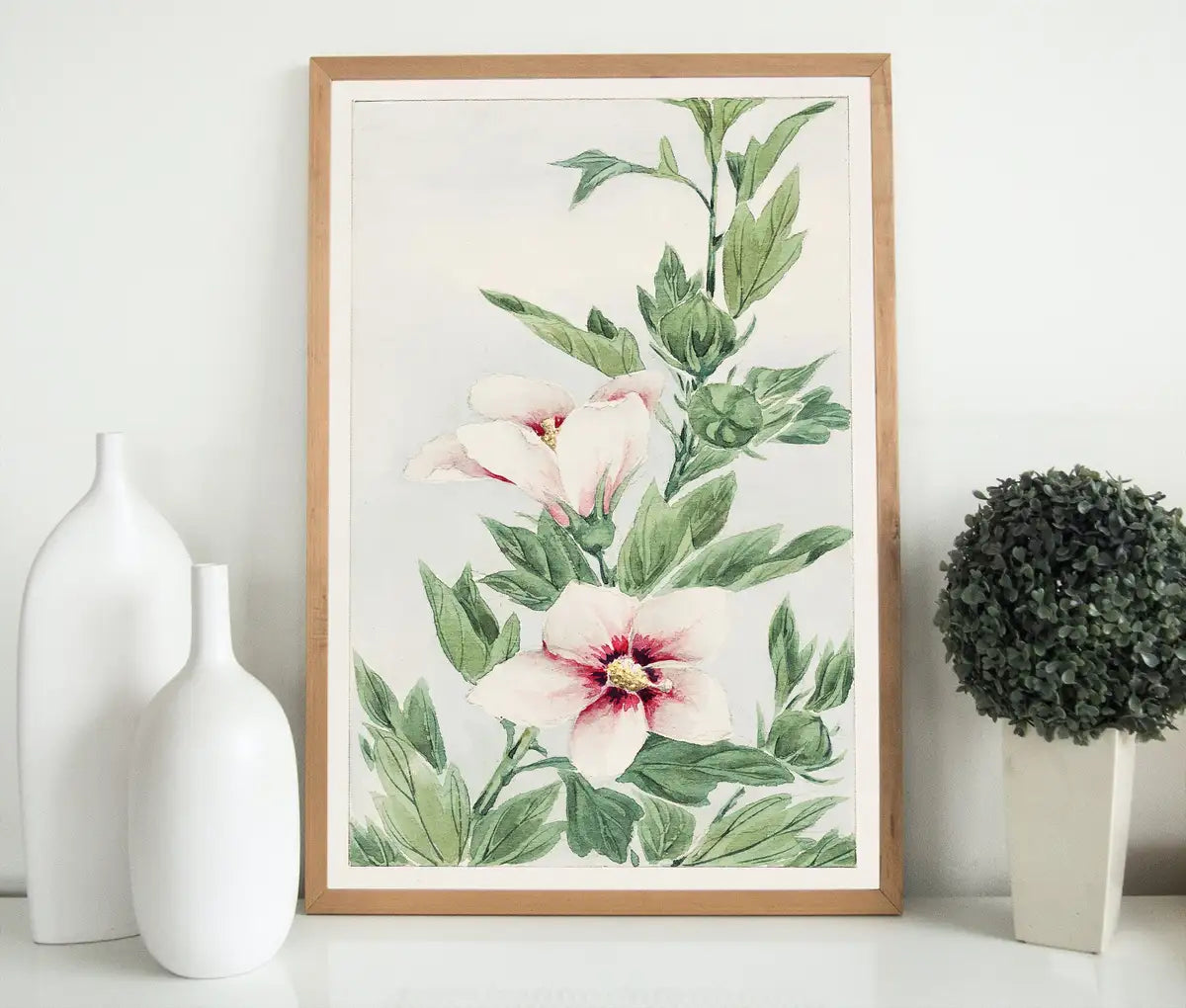 Art Floral Japonais - Peinture d’Hibiscus. Téléchargement instantané. Art japonais ancien. Impression botanique pour la décoration murale.
