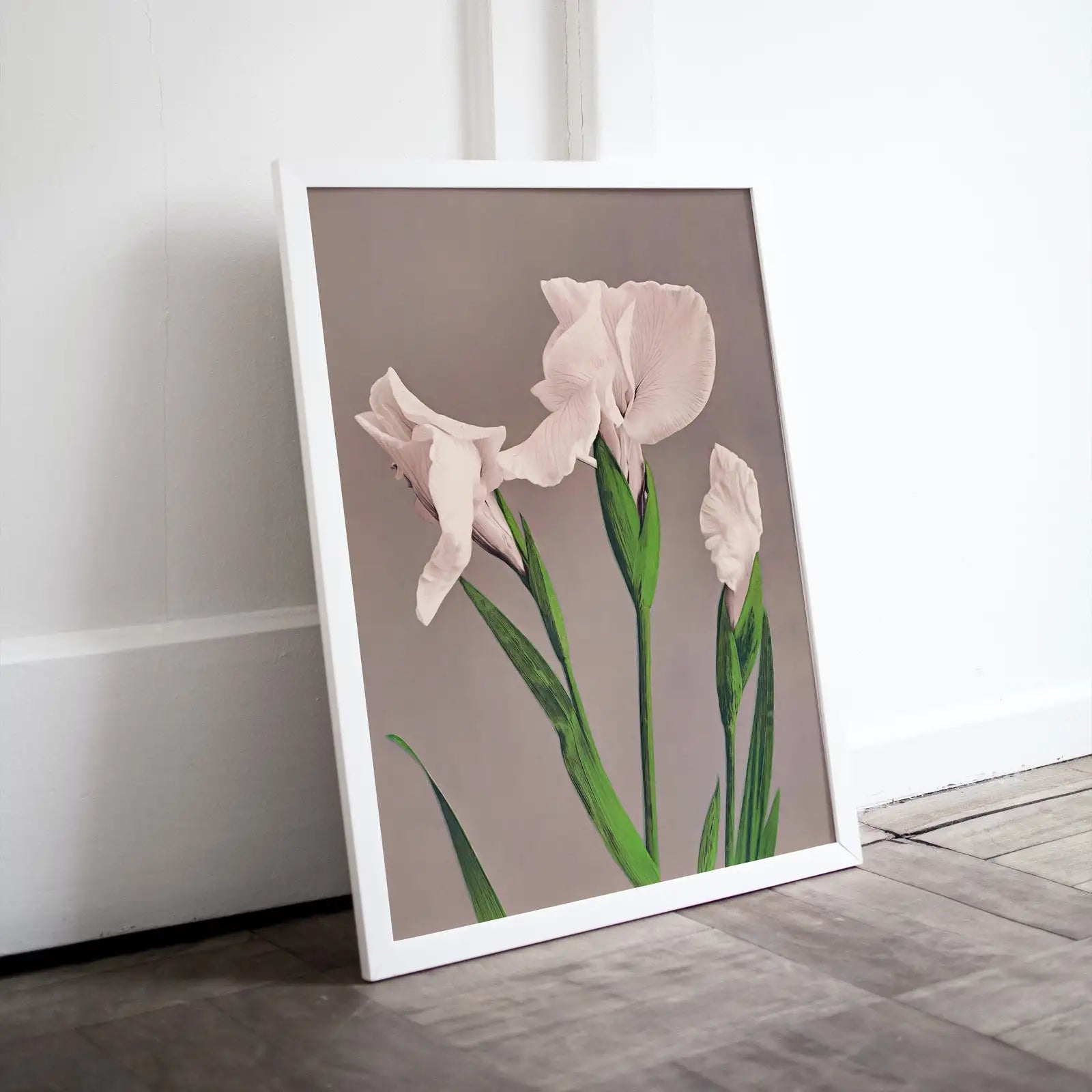 Art floral japonais vintage avec iris blancs. Art mural imprimable, téléchargement instantané d’art japonais antique. Impression botanique pour la décoration murale.