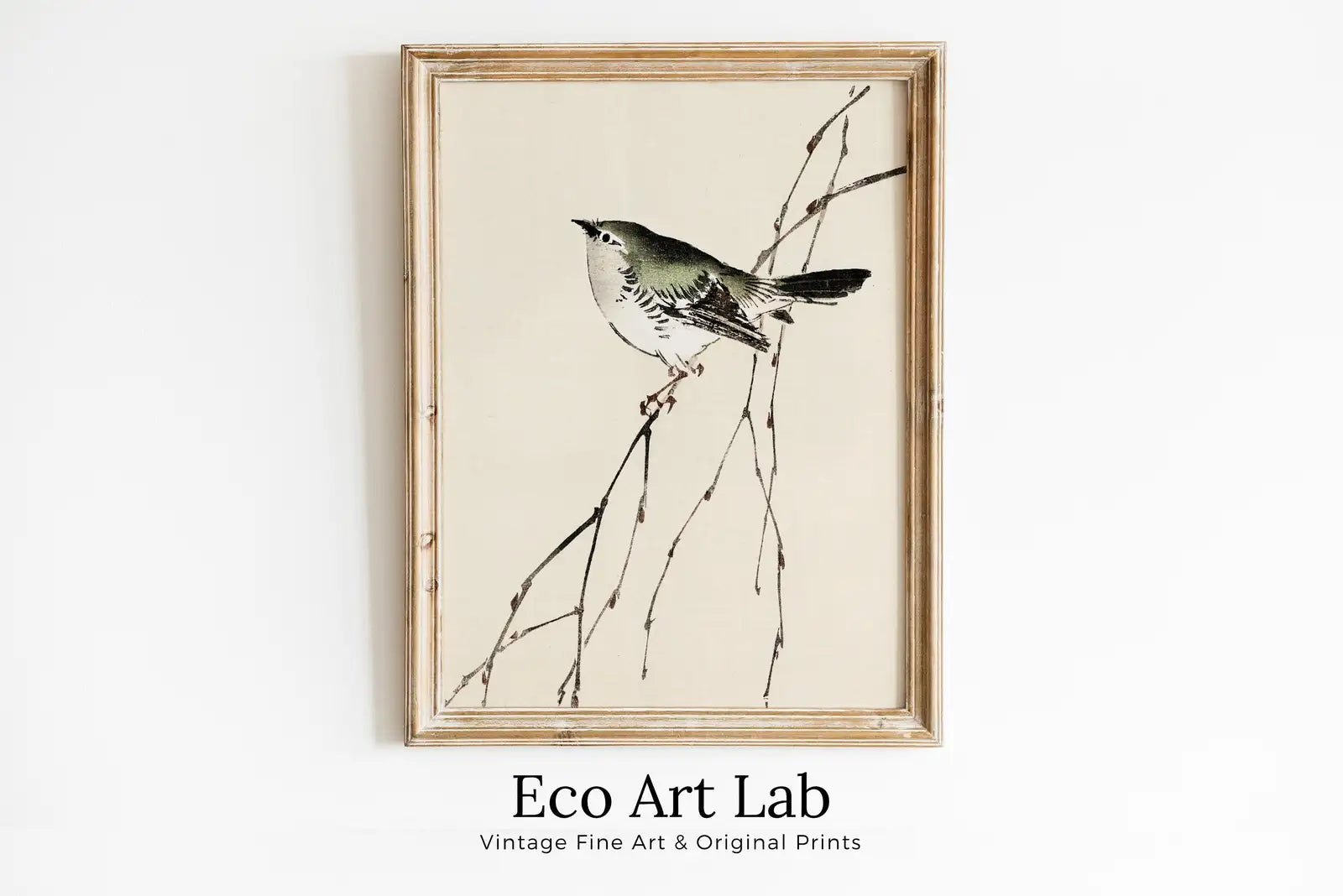 Poster à imprimer : Oiseau sur une branche, peinture japonaise vintage. Impression d’art vintage japonais du 19ème siècle. Décor japonais minimaliste.