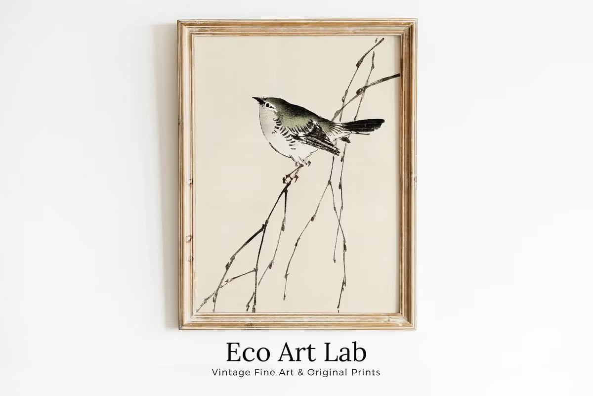 Vintage Japanese Painting Bird on a Branch Wall Art Printable Poster. 19th Century Japanese Vintage Art Print. Minimalist Japanese Decor – Printable Wall Art