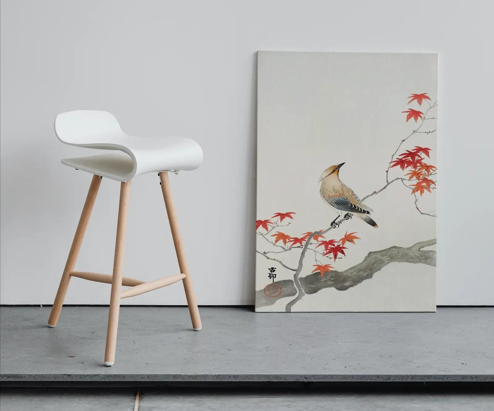 Vintage Japanese Painting. Bird on Maple Tree. Japanese Wall Art Printable Poster. 20th Century Japanese Vintage Spring Wall Art, Bird Art – Printable Wall Art Digital Download