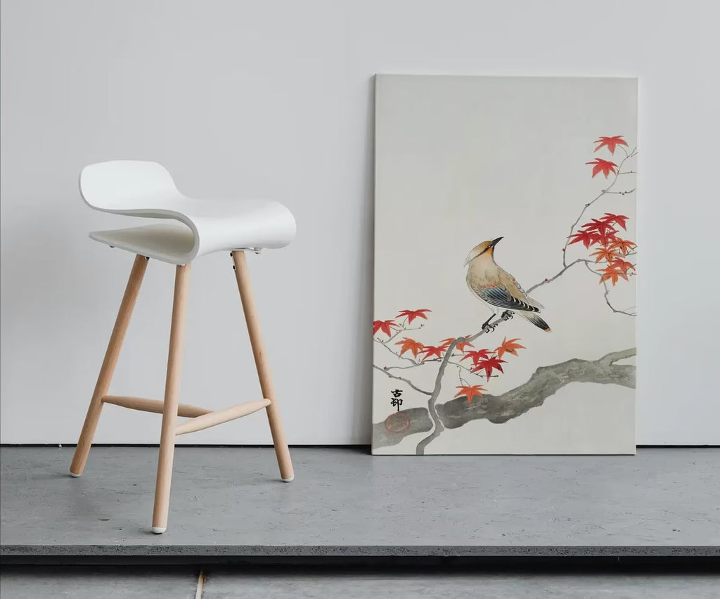 Vintage Japanese Painting. Bird on Maple Tree. Japanese Wall Art Printable Poster. 20th Century Japanese Vintage Spring Wall Art, Bird Art – Printable Wall Art