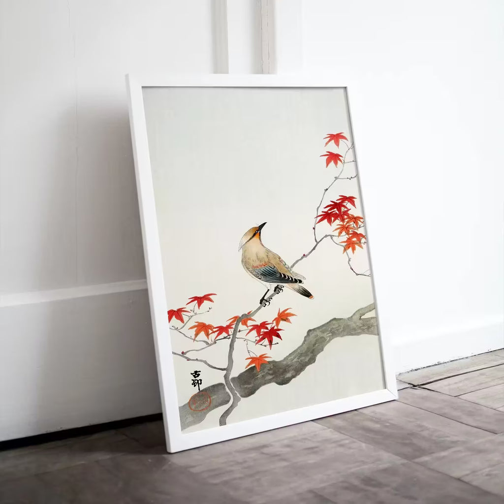 Vintage Japanese Painting. Bird on Maple Tree. Japanese Wall Art Printable Poster. 20th Century Japanese Vintage Spring Wall Art, Bird Art – Printable Wall Art