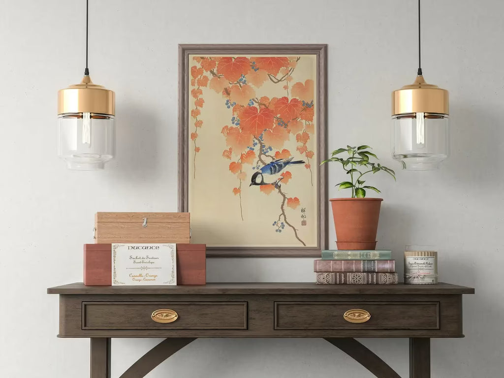Vintage Japanese Painting. Blue Bird on Branch. Japanese Wall Art Printable Poster. 20th Century Japanese Vintage Spring Wall Art, Bird Art – Printable Wall Art
