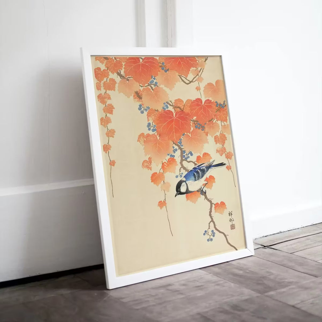 Vintage Japanese Painting. Blue Bird on Branch. Japanese Wall Art Printable Poster. 20th Century Japanese Vintage Spring Wall Art, Bird Art – Printable Wall Art
