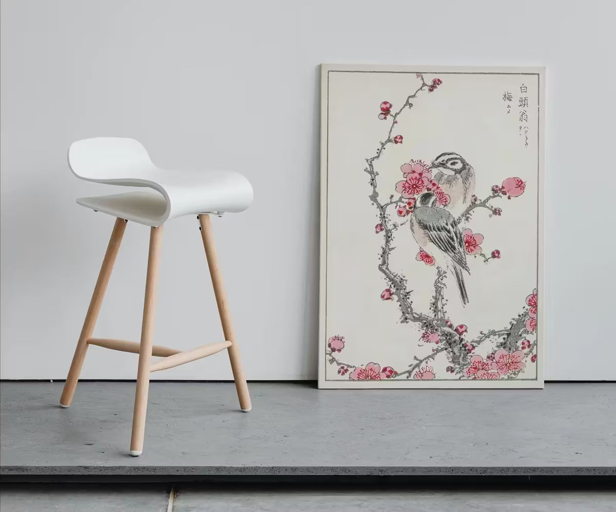Vintage Japanese Painting. Pine Bunting and Plum Tree. Japanese Wall Art Printable Poster. 19th Century Japanese Vintage Wall Art, Bird Art – Printable Wall Art