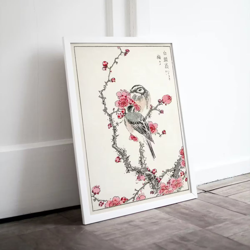 Vintage Japanese Painting. Pine Bunting and Plum Tree. Japanese Wall Art Printable Poster. 19th Century Japanese Vintage Wall Art, Bird Art – Printable Wall Art