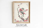 Framed view of Vintage Japanese Painting. Pine Bunting and Plum Tree. Japanese Wall Art Printable Poster. 19th Century Japanese Vintage Wall Art, Bird Art – printable wall art digital download.