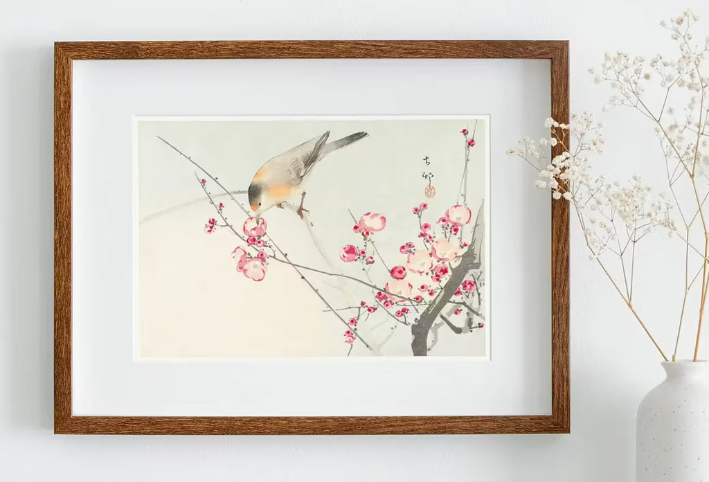Vintage Japanese Painting. Songbird on Blossom Branch. Japanese Wall Art Printable Poster. 20th Century Japanese Vintage Wall Art, Bird Art – Printable Wall Art