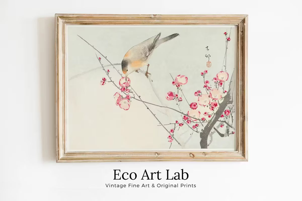Vintage Japanese Painting. Songbird on Blossom Branch. Japanese Wall Art Printable Poster. 20th Century Japanese Vintage Wall Art, Bird Art – Printable Wall Art
