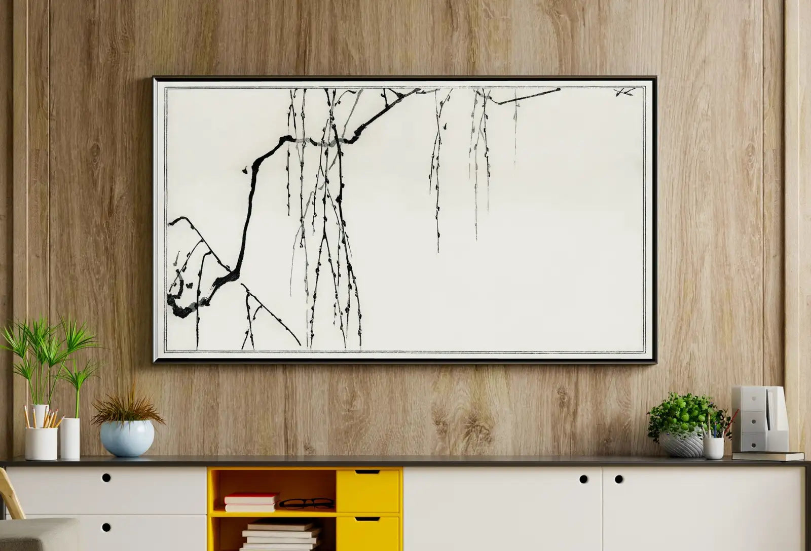 Detail view of artwork from Vintage Japanese Painting Tree Branches Frame TV Art. Vintage Japanese Illustration Samsung Art TV, Digital Download for Samsung Frame. (variation 1)