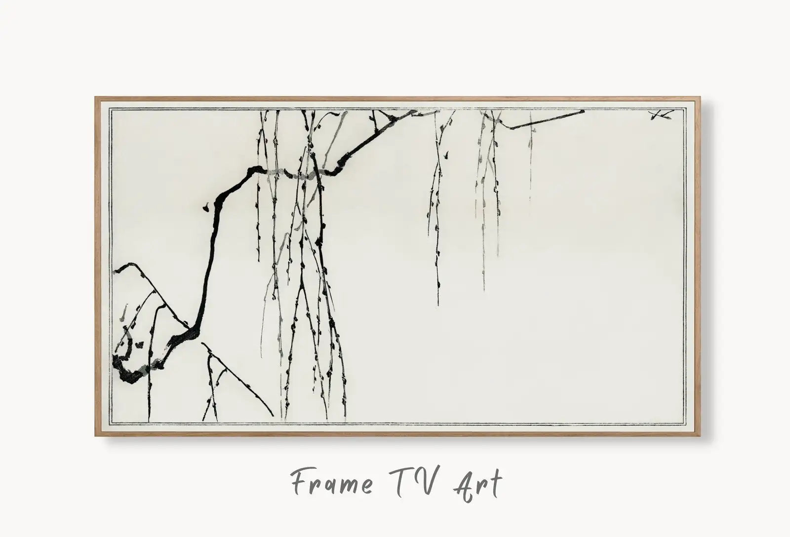Vintage Japanese Painting Tree Branches Frame TV Art. Vintage Japanese Illustration Samsung Art TV, Digital Download for Samsung Frame displayed on Samsung Frame TV on a living room wall.