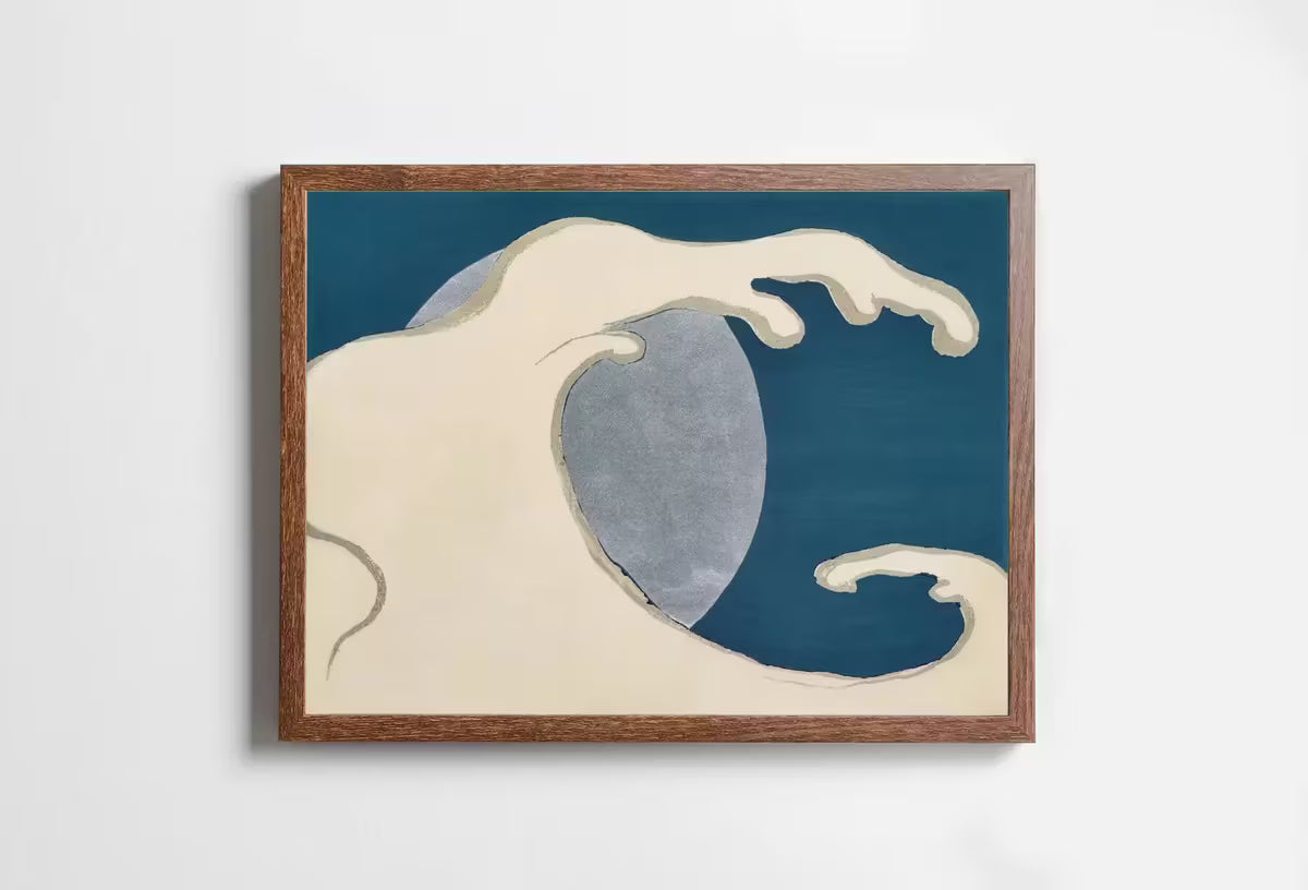 Vintage Japanese Wave Painting with Sun Printable Wall Art. Instant Download Antique Japanese Art. Minimalist Abstract Japanese Decor – Printable Wall Art