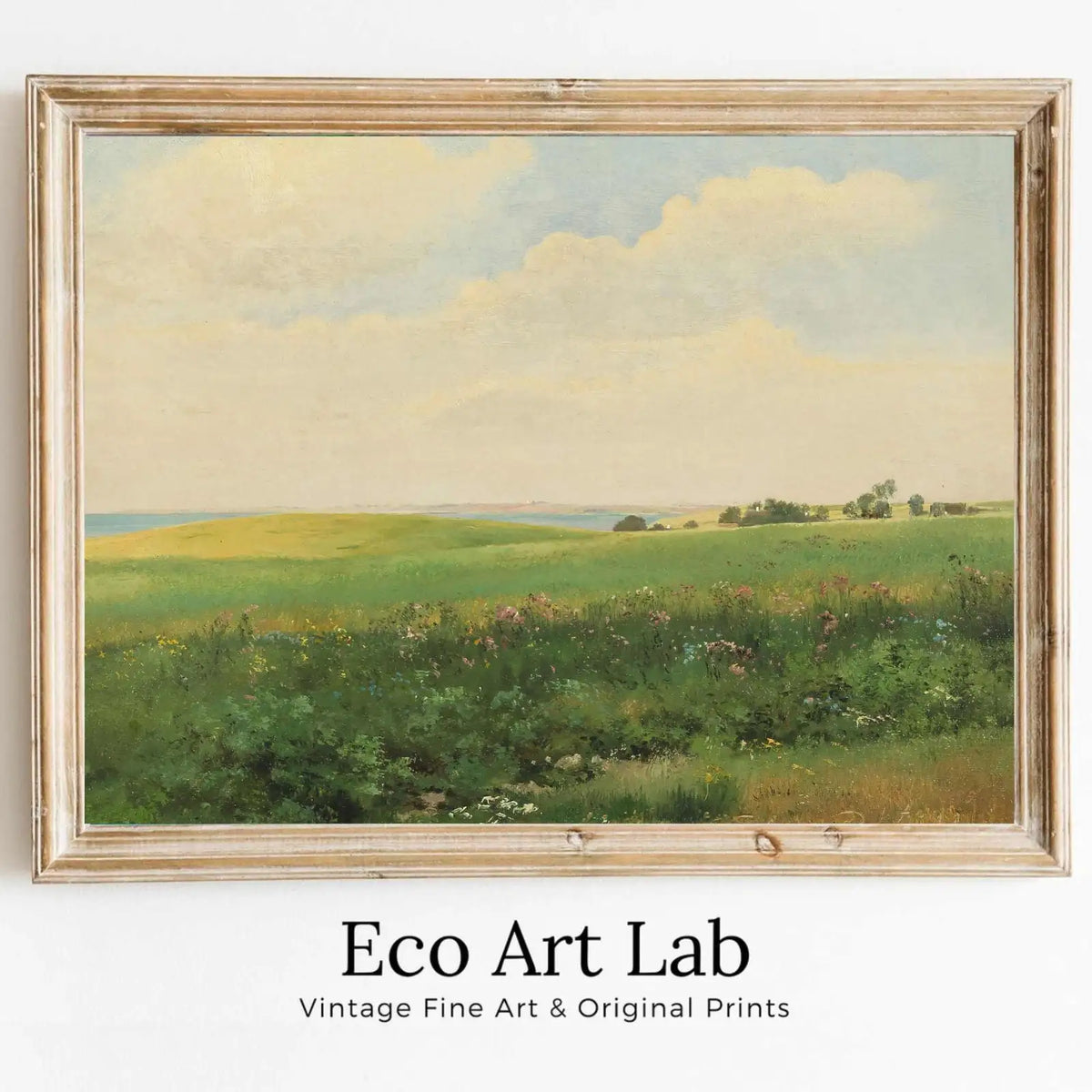 Framed view of Vintage Landscape Art Print – printable wall art digital download. (variation 1)