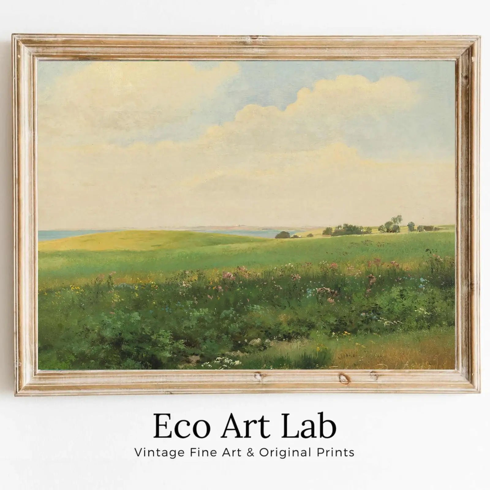 Framed view of Vintage Landscape Art Print – printable wall art digital download. (variation 1)