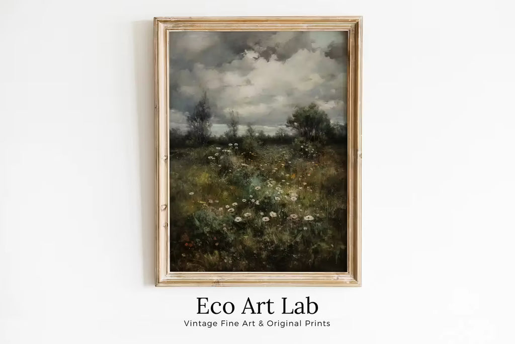 Vintage Landscape Art Print | Wildflower Field Printable Art |  | Floral Country Field Wall Art | Landscape Oil Painting – Printable Wall Art