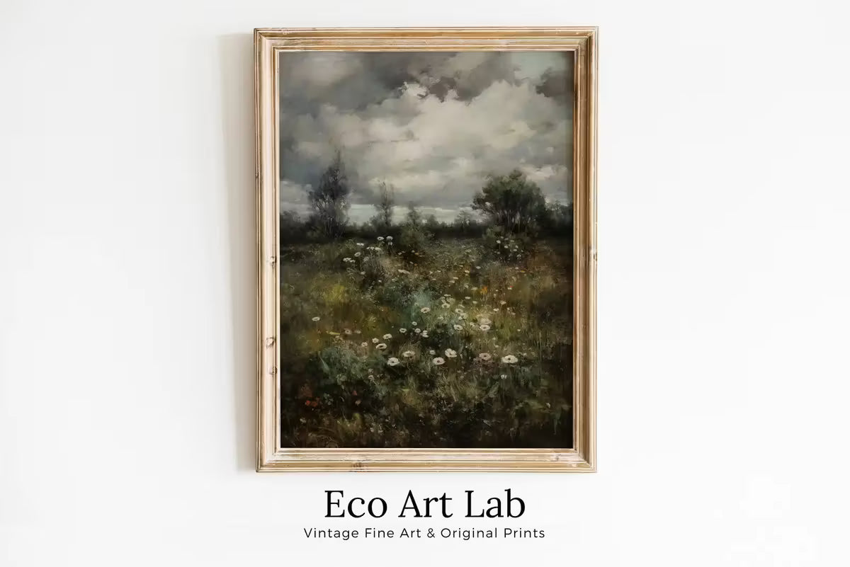 Vintage Landscape Art Print | Wildflower Field Printable Art |  | Floral Country Field Wall Art | Landscape Oil Painting – Printable Wall Art