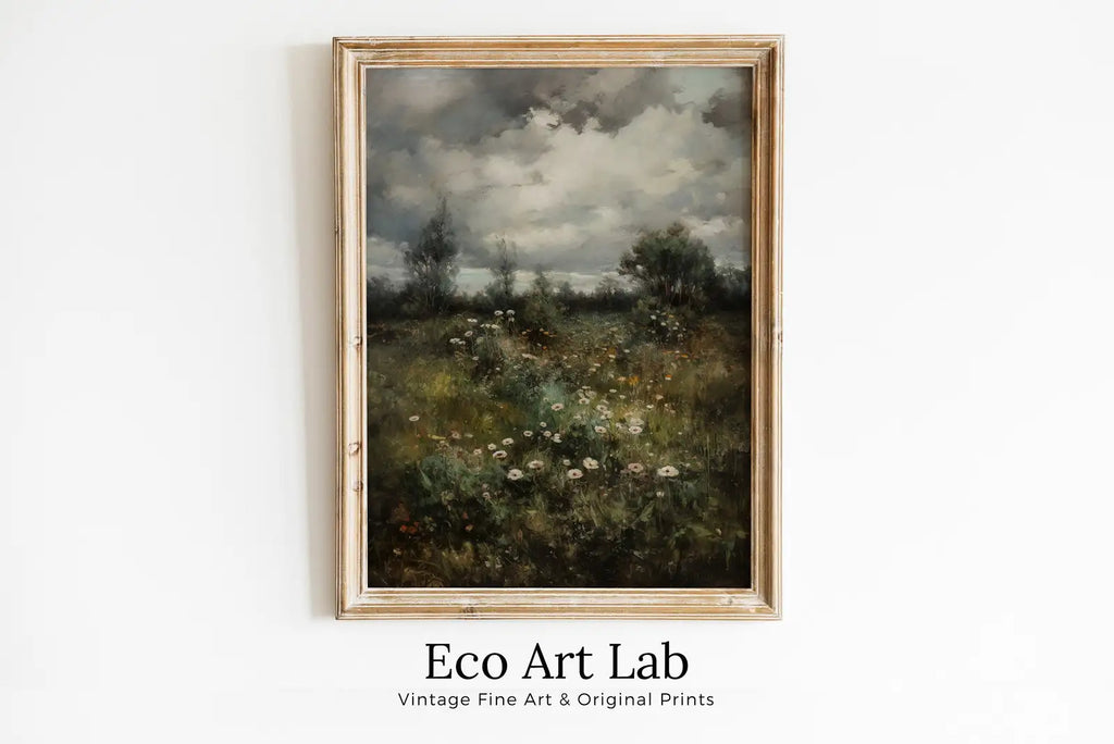 Framed view of Vintage Landscape Art Print – printable wall art digital download. (variation 2)