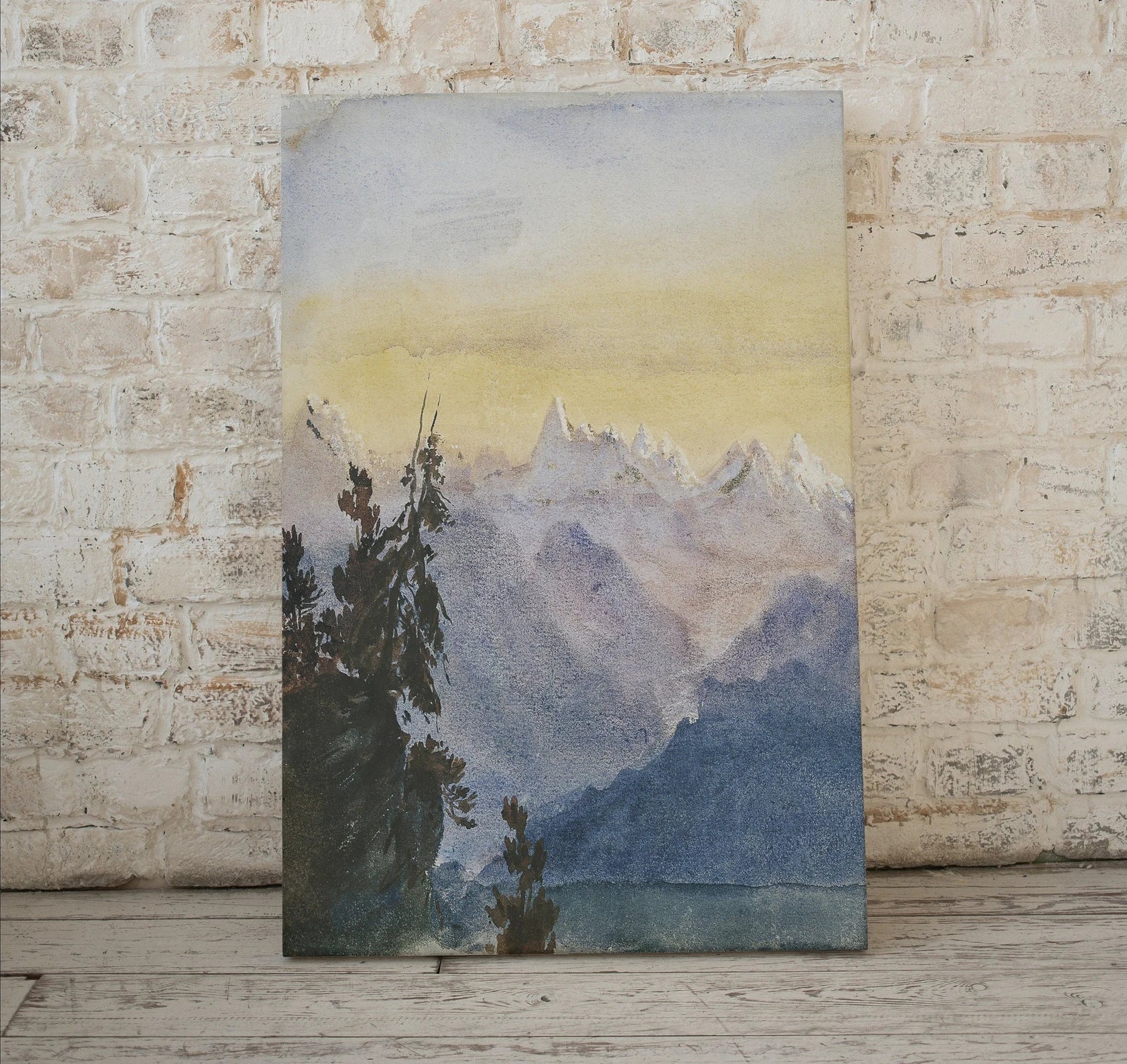 Paysage de lac au lever du soleil avec montagne, art mural aquarelle, art numérique. Art abstrait téléchargeable instantanément, paysage aquarelle