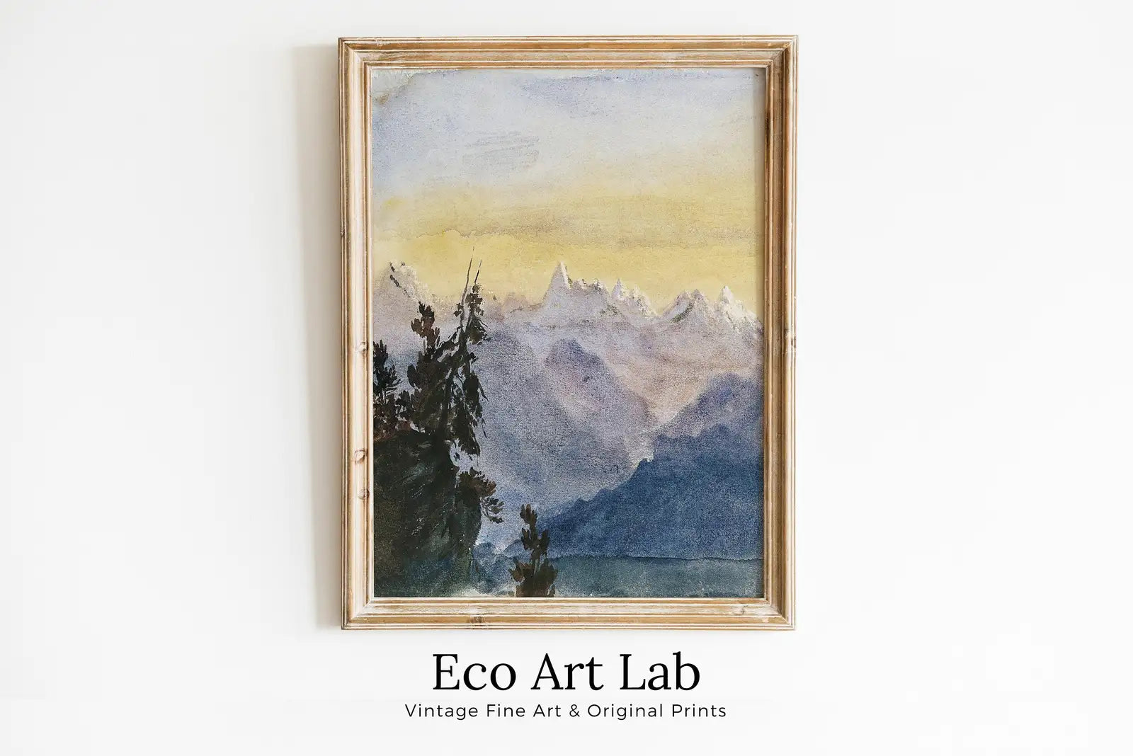 Paysage de lac au lever du soleil avec montagne, art mural aquarelle, art numérique. Art abstrait téléchargeable instantanément, paysage aquarelle