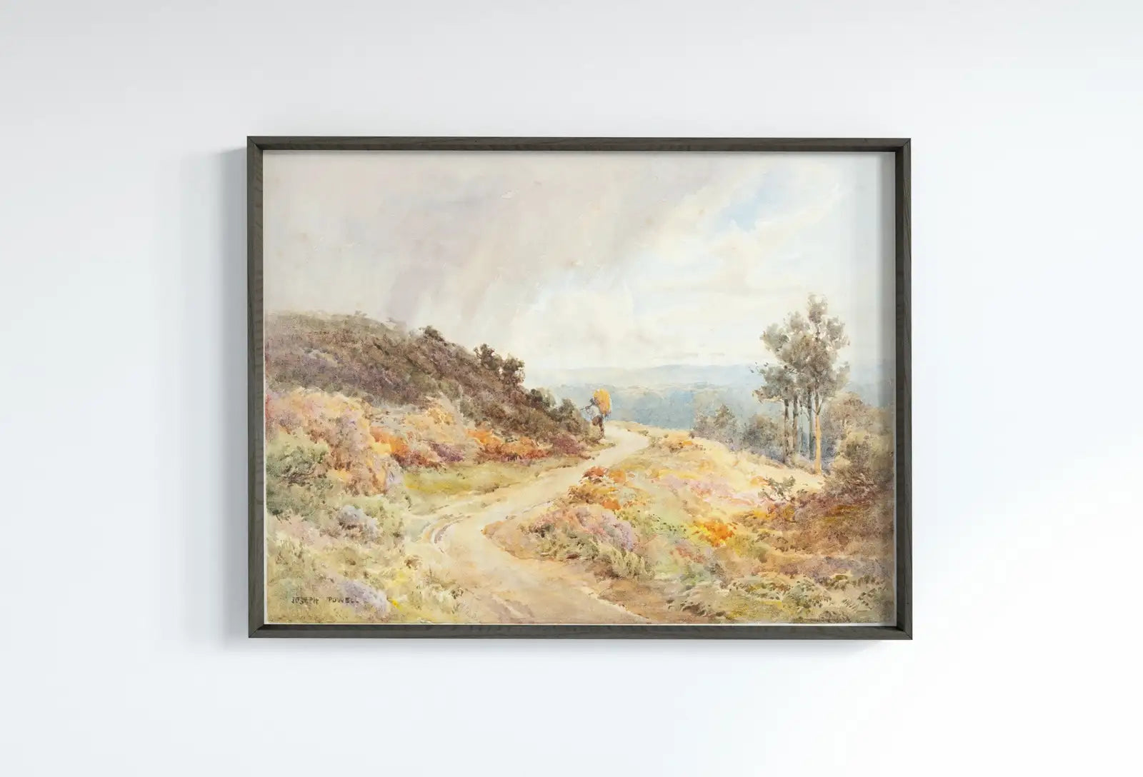 Detail view of artwork from Vintage Landscape Paintings Set of 4 Prints. Seasons Gallery Wall Set. Country Soft Colors Watercolor Paintings. Farmhouse Country Art Print. (variation 1)