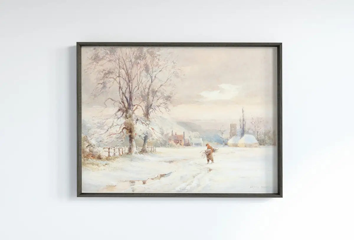 Detail view of artwork from Vintage Landscape Paintings Set of 4 Prints. Seasons Gallery Wall Set. Country Soft Colors Watercolor Paintings. Farmhouse Country Art Print. (variation 2)