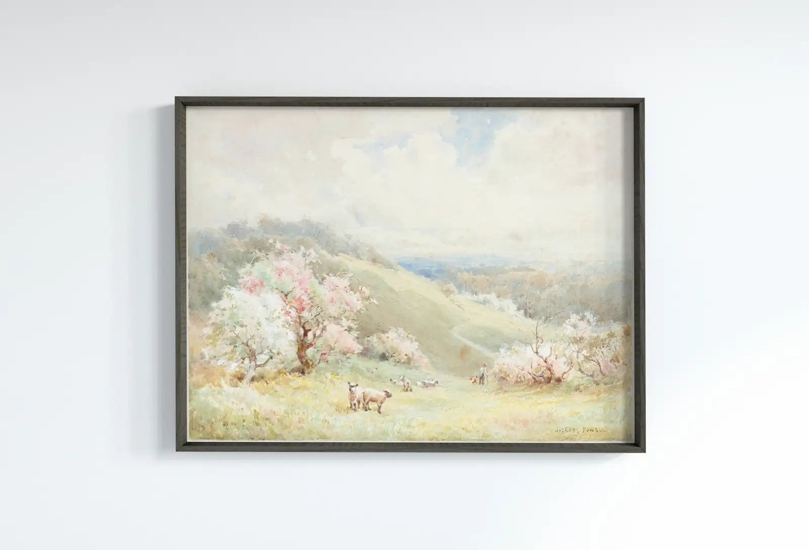 Second included artwork preview from Vintage Landscape Paintings Set of 4 Prints. Seasons Gallery Wall Set. Country Soft Colors Watercolor Paintings. Farmhouse Country Art Print featuring various scenes.