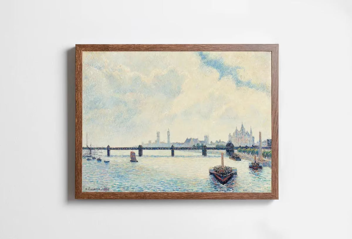 Vintage London Landscape Painting. Printable Wall Art. Charing Cross Bridge. Home or Office Decor, Print Digital Art Instant Download. – Printable Wall Art