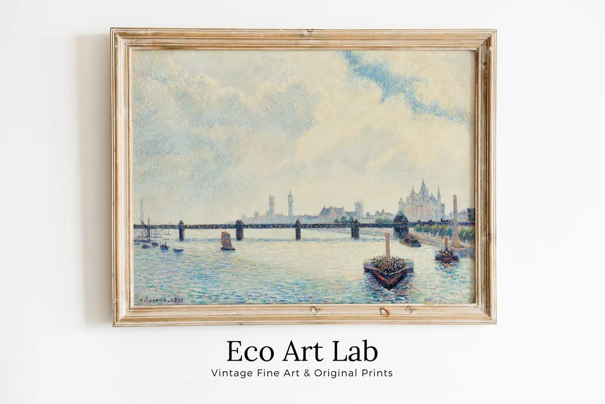 Vintage London Landscape Painting. Printable Wall Art. Charing Cross Bridge. Home or Office Decor, Print Digital Art Instant Download. – Printable Wall Art
