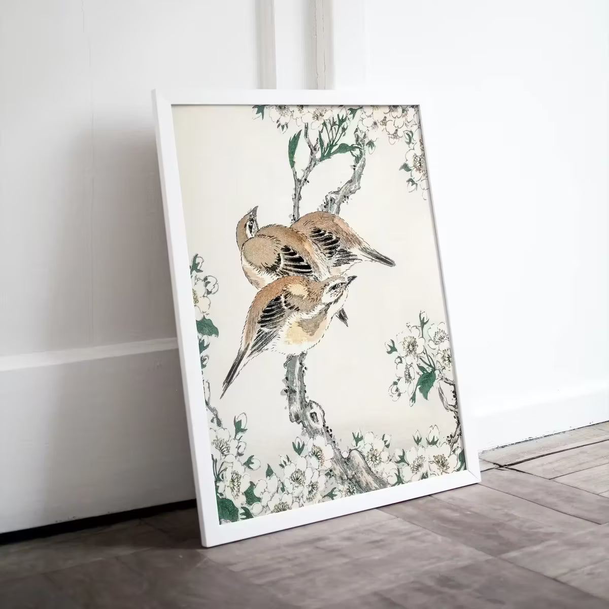 Vintage Meadow Bunting and Pear Flower Japanese Painting. Japanese Wall Art Printable Poster. 19th Century Japanese Birds Vintage Wall Art – Printable Wall Art