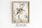 Framed view of Vintage Meadow Bunting and Pear Flower Japanese Painting. Japanese Wall Art Printable Poster. 19th Century Japanese Birds Vintage Wall Art – printable wall art digital download.