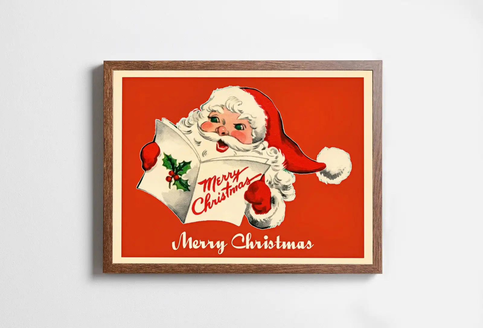 Carte de Noël vintage avec illustration du Père Noël : Une impression rétro pour célébrer les fêtes. Téléchargez cette œuvre d’art de Noël.
