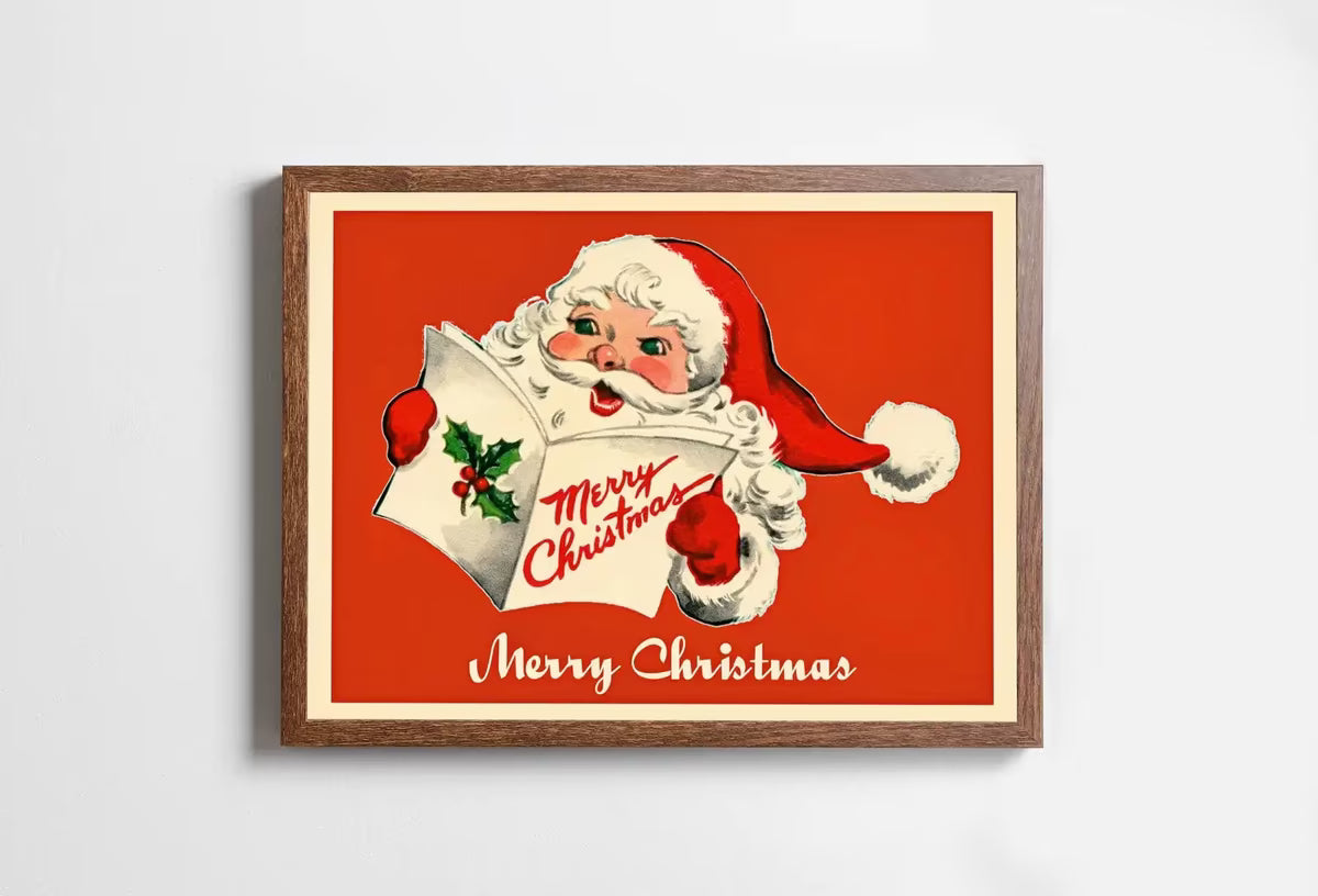 Vintage Merry Christmas Card Santa Claus Illustration. Retro Christmas Print. Printable Wall Art. Instant Download Christmas Art Print – Printable Wall Art