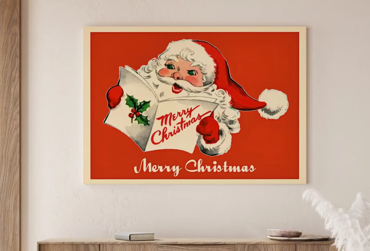 Vintage Merry Christmas Card Santa Claus Illustration. Retro Christmas Print. Printable Wall Art. Instant Download Christmas Art Print – Printable Wall Art