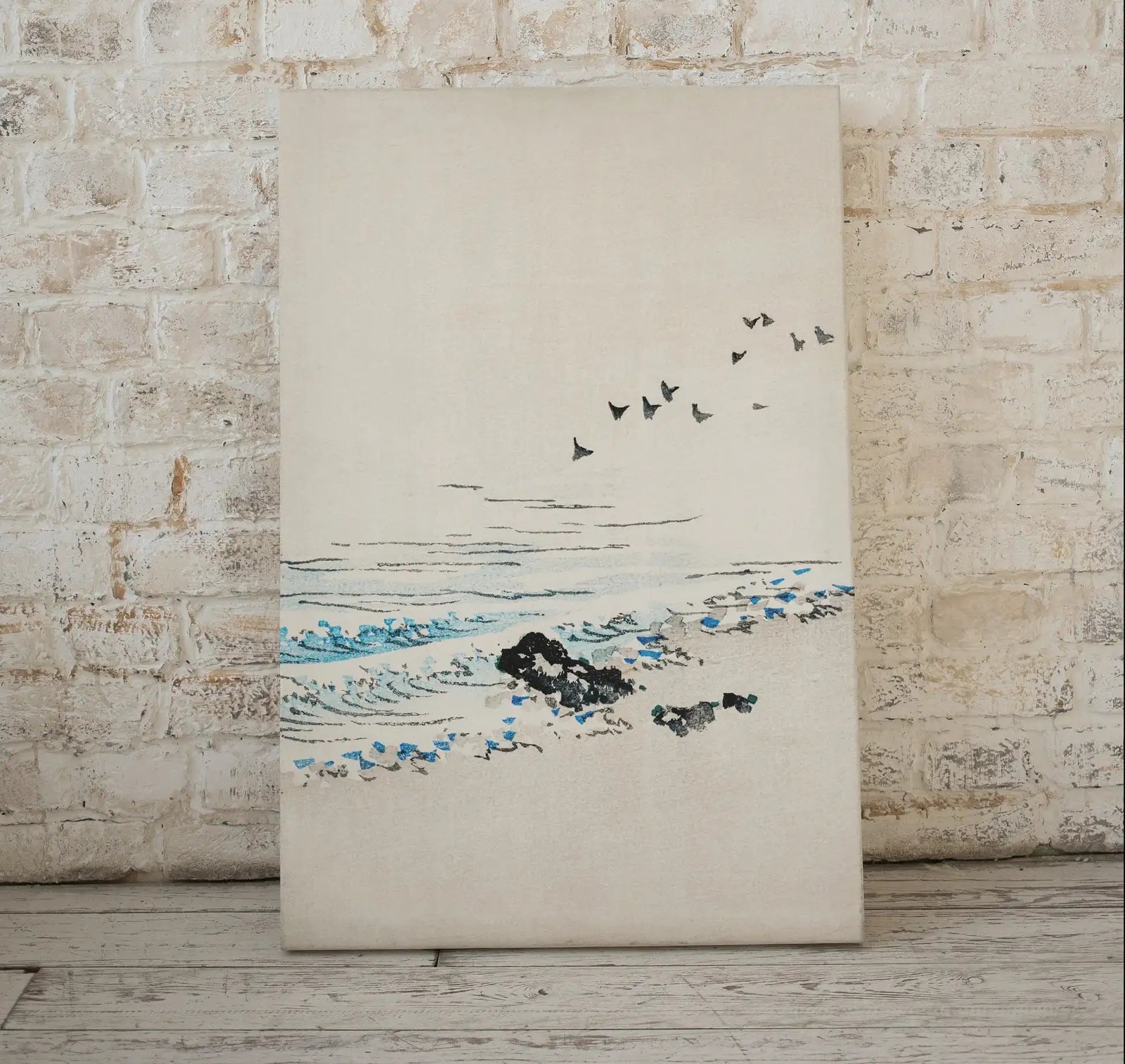 Tableau 4K pour Samsung Frame TV - Peinture Minimaliste Vintage de Plage Japonaise. Téléchargement instantané. Art japonais antique du XIXe siècle. Art mural vintage japonais.