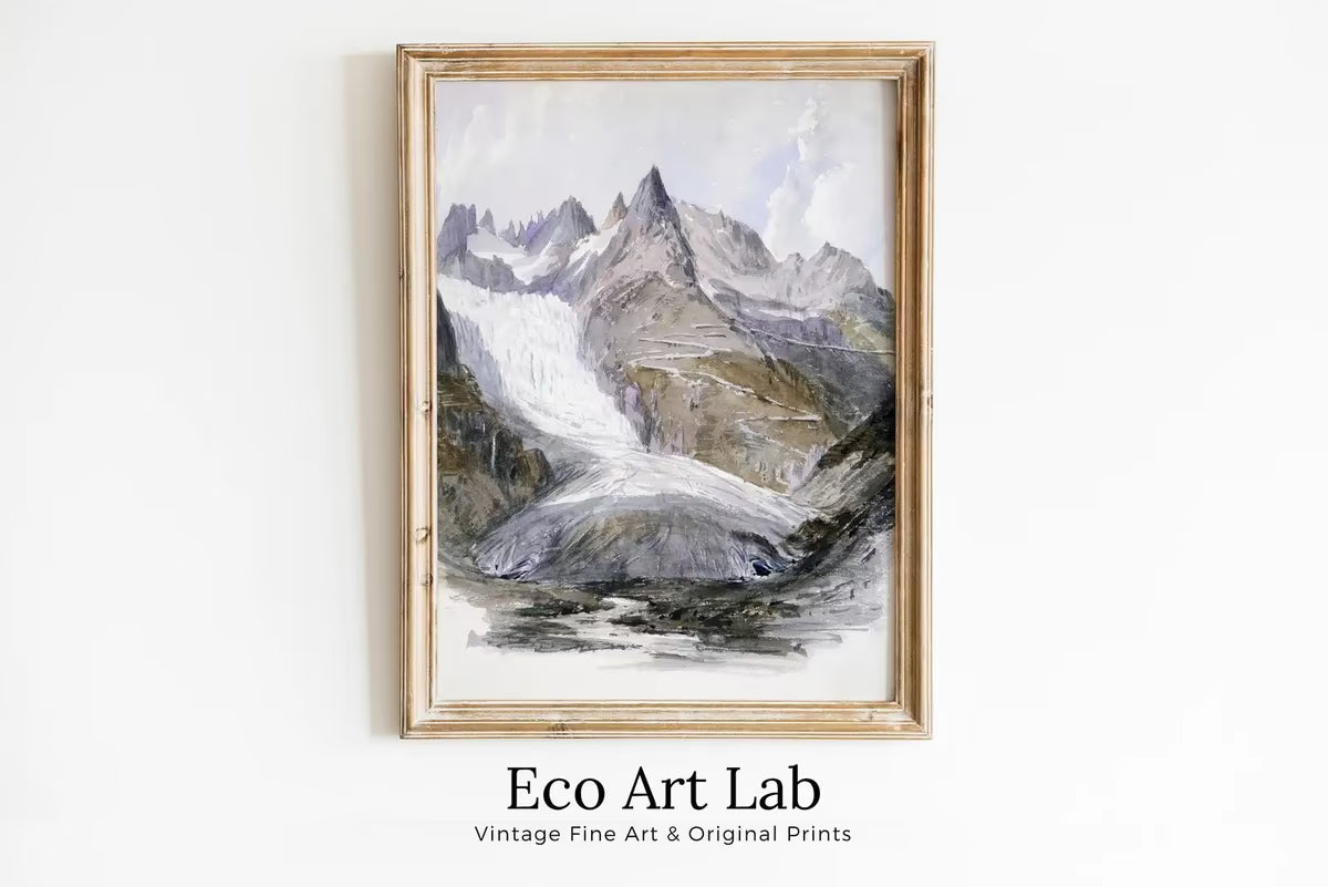 Vintage Muted Mountain Painting Landscape Digital Print. Antique Neutral Watercolor Rustic Country Printable Wall Art. Downloadable Art – Printable Wall Art