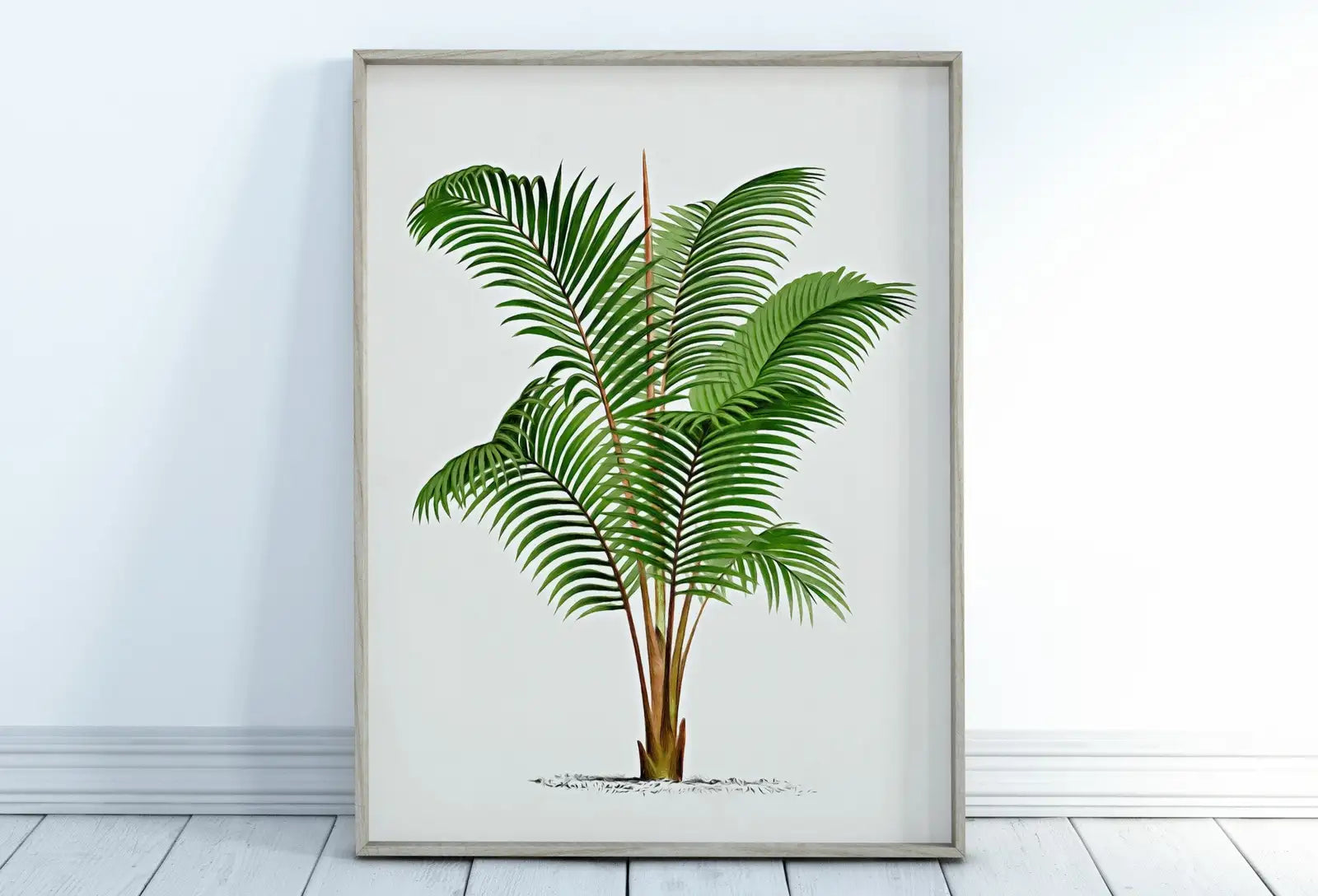 Dessin de palmier vintage, impression numérique d’art mural tropical. Décoration de feuilles de palmier, poster de nature en téléchargement instantané, illustration botanique #02.