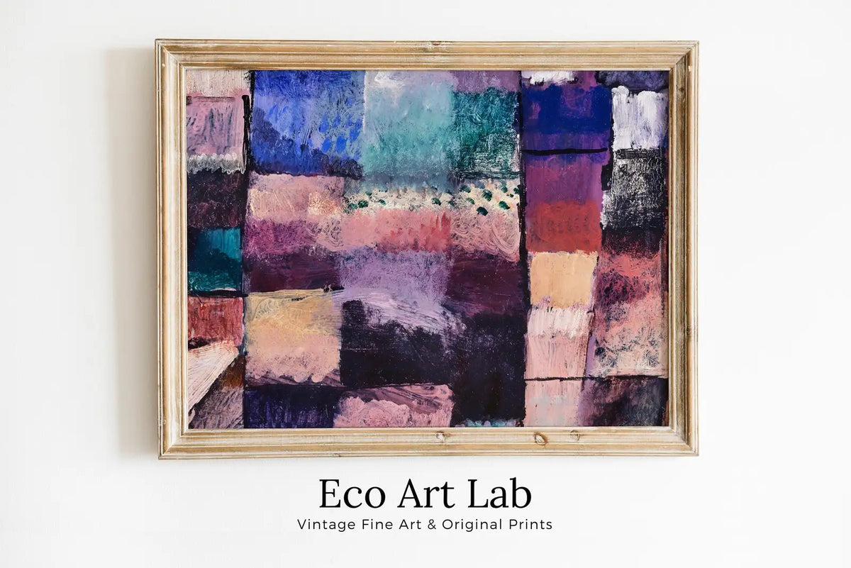 Framed view of Vintage Paul Klee Colorful Abstract Oil Painting. Motif From Hammamet Printable Wall Art. Instant Download Abstract Art. Mosaic Wall Art – printable wall art digital download.