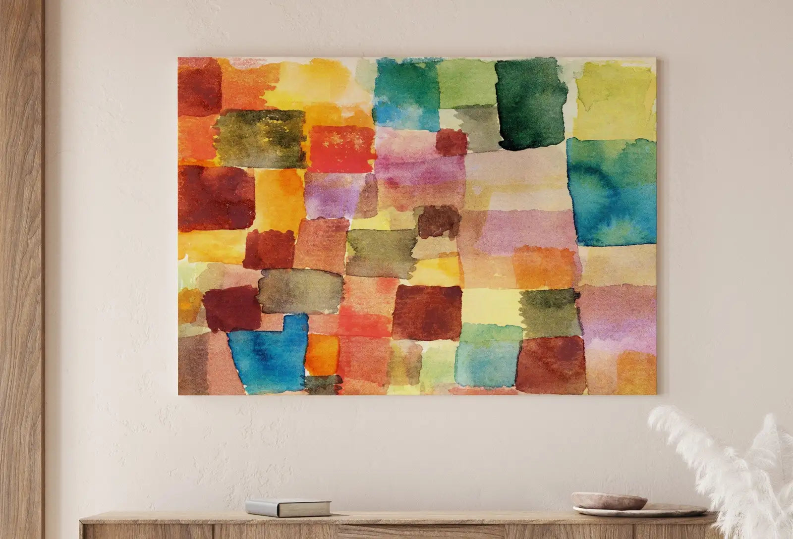 Peinture abstraite colorée vintage de Paul Klee. Art mural imprimable. Téléchargement instantané d’art abstrait à l’aquarelle. Art mural abstrait minimaliste.