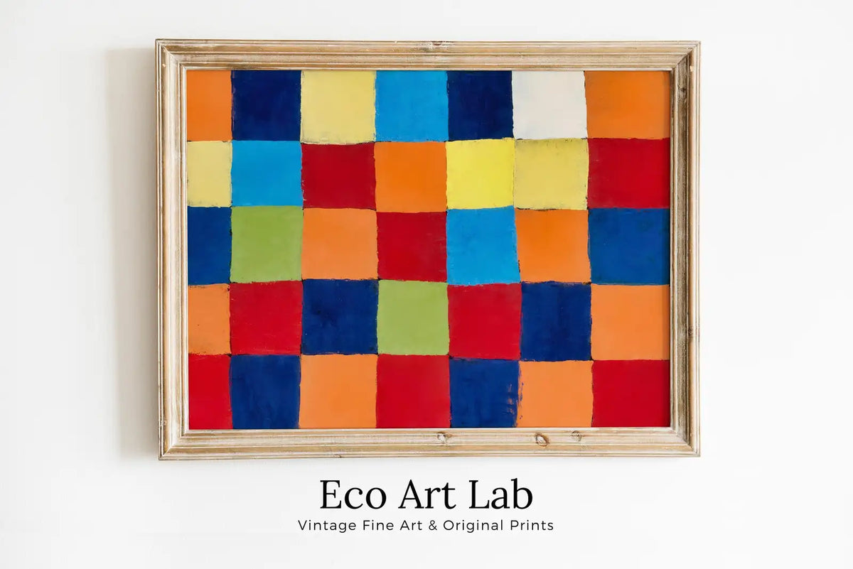 Framed view of Vintage Paul Klee Colorful Abstract Painting. "Qu 1" Color Chart Printable Wall Art. Instant Download Abstract Art. Mosaic Abstract Wall Art – printable wall art digital download.