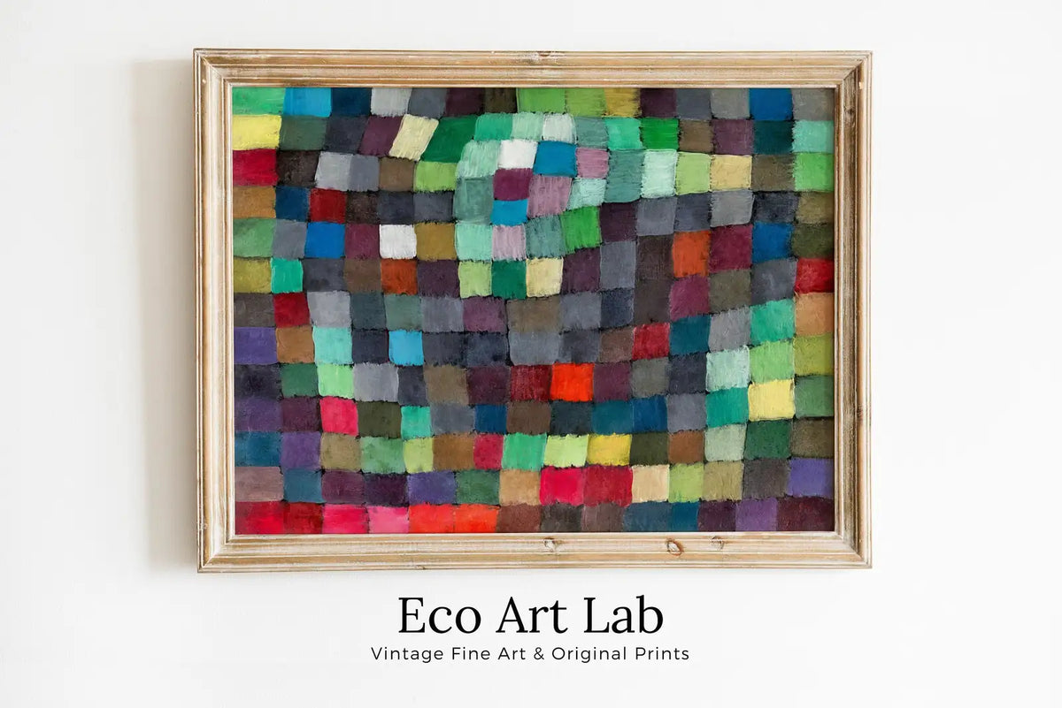 Framed view of Vintage Paul Klee "May Picture" Colorful Abstract Painting. Printable Wall Art. Instant Download Abstract Art. Mosaic Abstract Wall Art – printable wall art digital download.