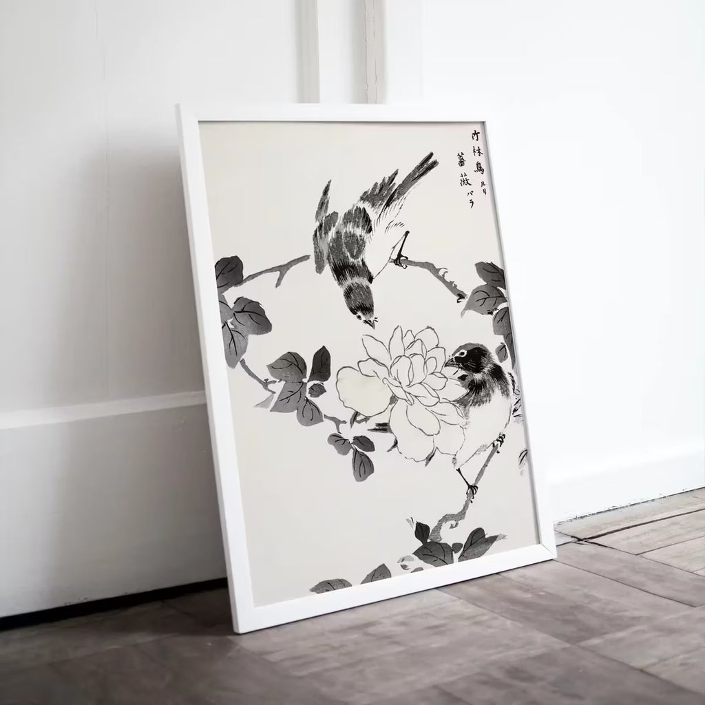 Vintage Robin Birds and Rose Japanese Painting. Japanese Wall Art Printable Poster. 19th Century Japanese Vintage Wall Art, Bird Asian Art – Printable Wall Art