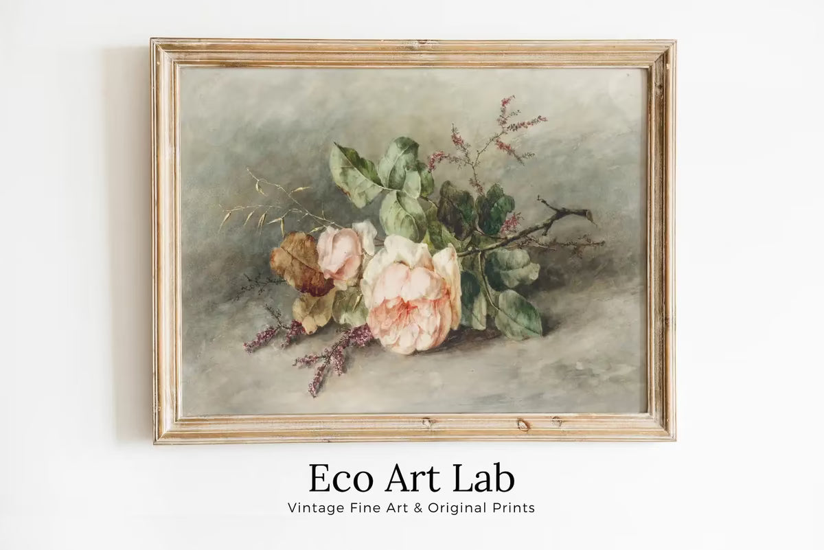 Vintage Rose Still Life Painting. Neutral Colors Romantic Vintage Decor. Antique Watercolor Painting Vintage Flower Art Print. Printable – Printable Wall Art