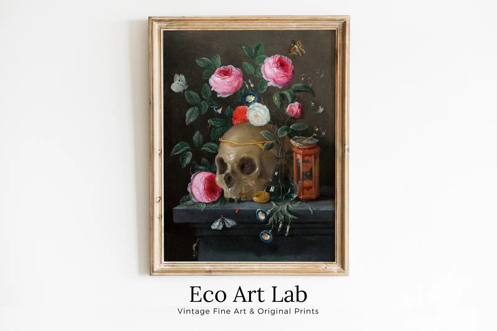 Art mural imprimable de peinture à l’huile de crâne vintage. Crâne avec des fleurs colorées, impression de crâne floral, téléchargement numérique d’affiche de nature morte, décoration murale