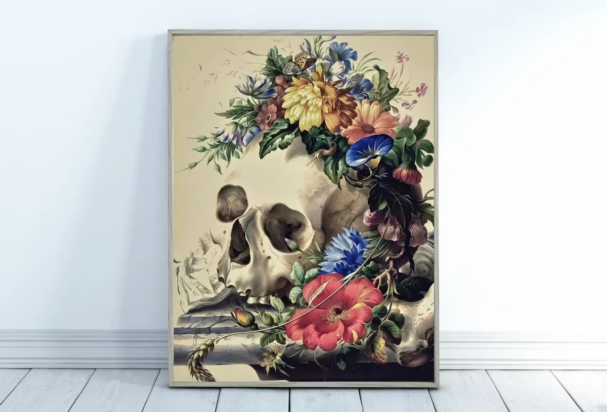Vintage Skull Painting Printable Wall Art, Skull With Colorful Flowers, Floral Skull Print, , Skull Wall Decor Poster – Printable Wall Art