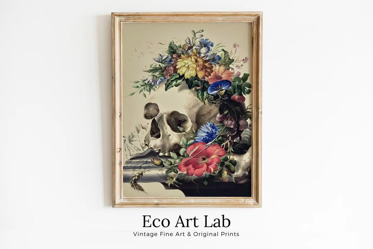 Vintage Skull Painting Printable Wall Art, Skull With Colorful Flowers, Floral Skull Print, , Skull Wall Decor Poster – Printable Wall Art